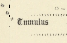 The word Tumulus engraved in a blackletter hand on a cream Ordnance Survey sheet