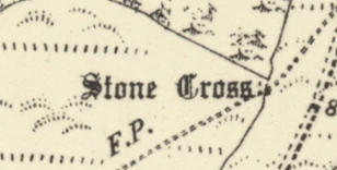 The name Stone Cross engraved in a heavy blackletter hand on a six-inch sheet