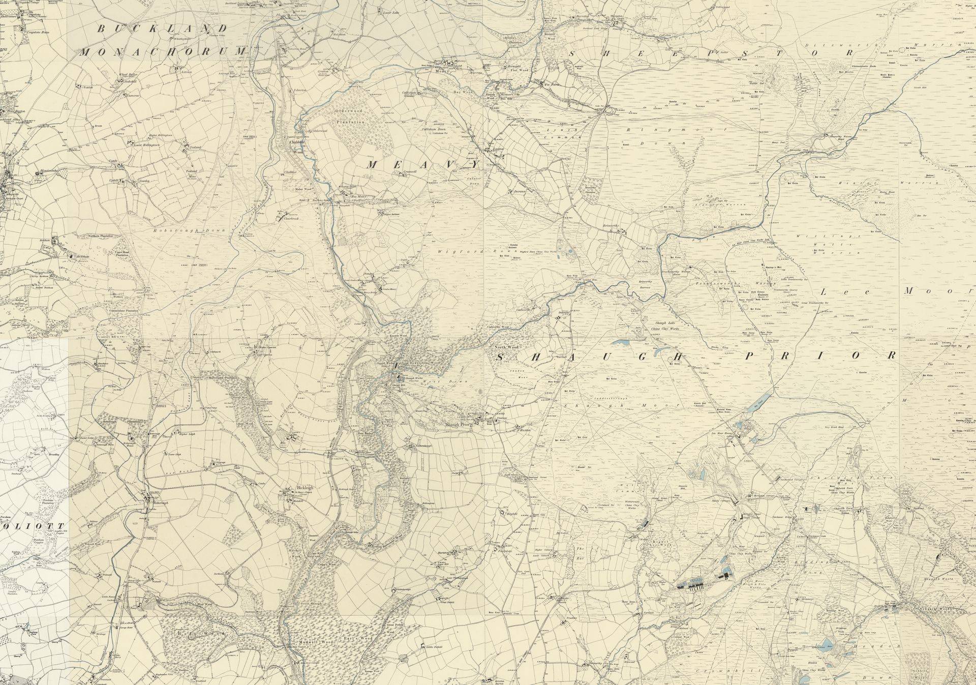 The Ordnance Survey six-inch sheet over south-west Dartmoor: dark ink on cream paper